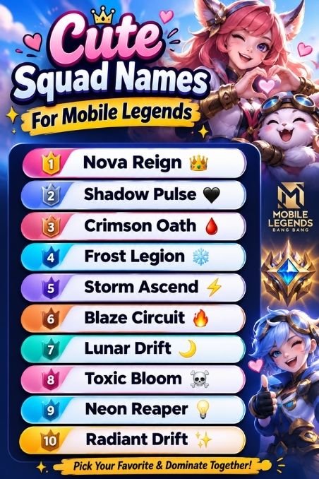 Cute Squad Names For Mobile Legends
